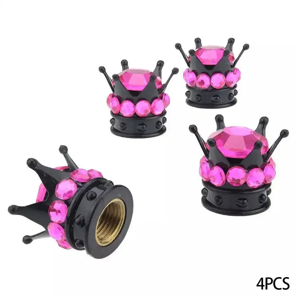 4PCS Car Motorcycle Bicycle Air Cover Car Wheel Tire Valve Caps Cover Crown Shape Bling Diamond Tyre Stem Dust Valve Caps Truck