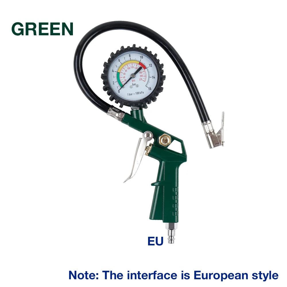 Tire Pressure Gauge, 0-220PSI/0-16Bar Dual Scale, with Rubber Hose, Auto Repair Tool, JP Interface, for Cars/Motorcycles/Trucks