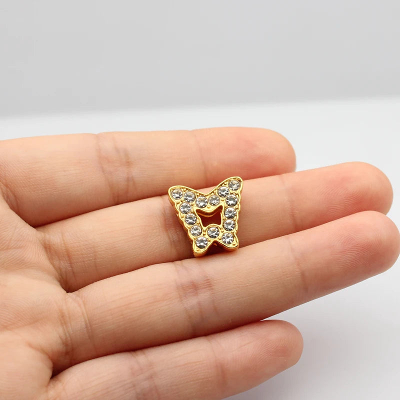 30PC/lot Hole 10MM Heart Star Slide Charm Paw Butterfly Crown DIY Charms for 10mm Bracelet Wristband Jewelry Making