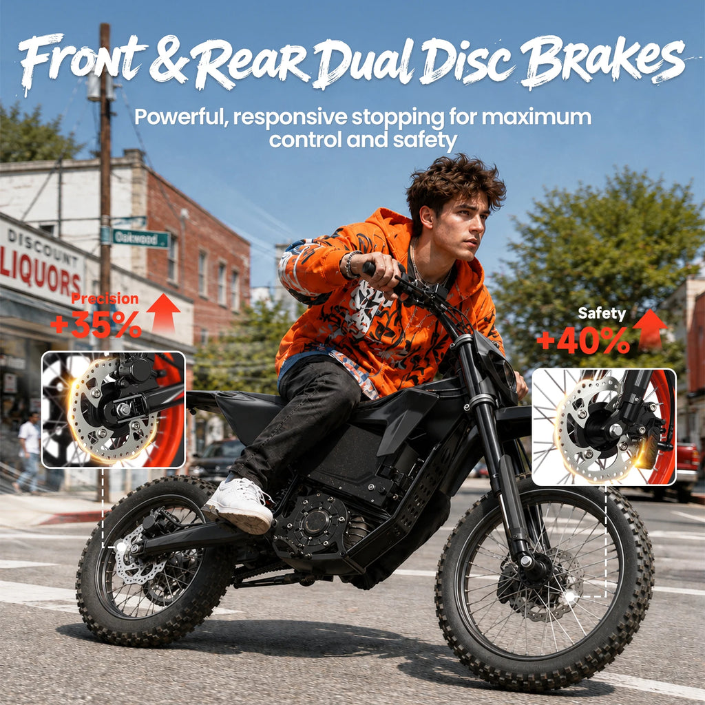 QRONGE X1 Spark L Electric Dirt Bike, 4500W Peak Electric Bicycle, 60V 28.8Ah Up to 50MPH & 60 Miles Electric Motorcycle, Full Suspension 17"/14" Off-Road Tire E-Dirt Bike for Adults Teens 1-Year Warranty