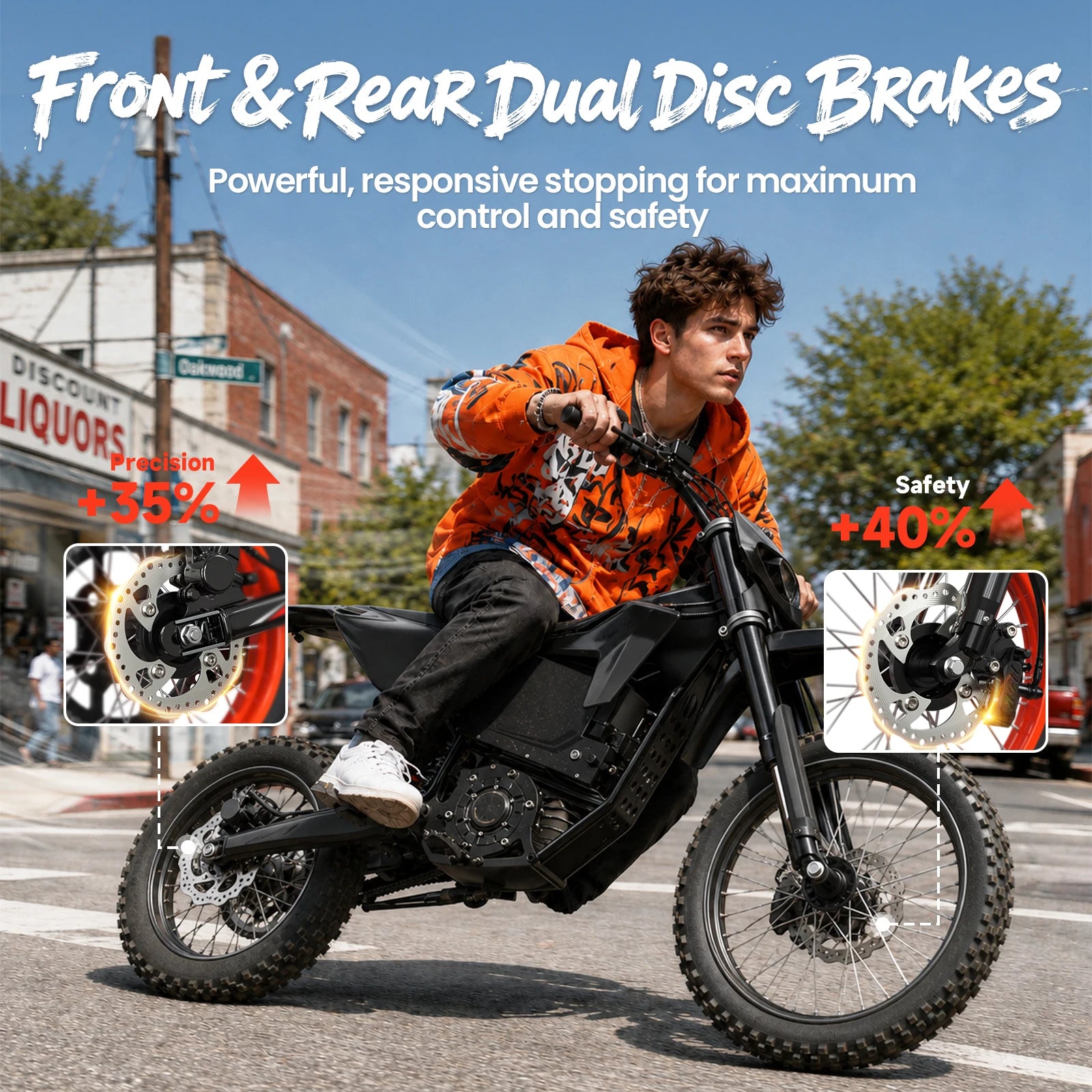 QRONGE X1 Spark L Electric Dirt Bike, 4500W Peak Electric Bicycle, 60V 28.8Ah Up to 50MPH & 60 Miles Electric Motorcycle, Full Suspension 17"/14" Off-Road Tire E-Dirt Bike for Adults Teens 1-Year Warranty