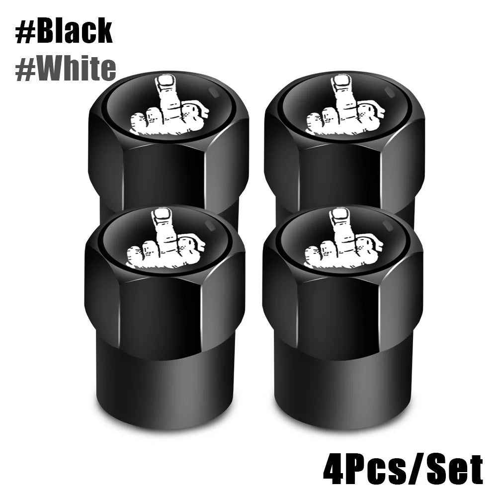DSYCAR Tire Valve Caps (4 Pcs/Set ) Aluminium Alloy/Copper, Universal Middle Finger Stem Covers for Car, Truck, Motorcycle, Bike