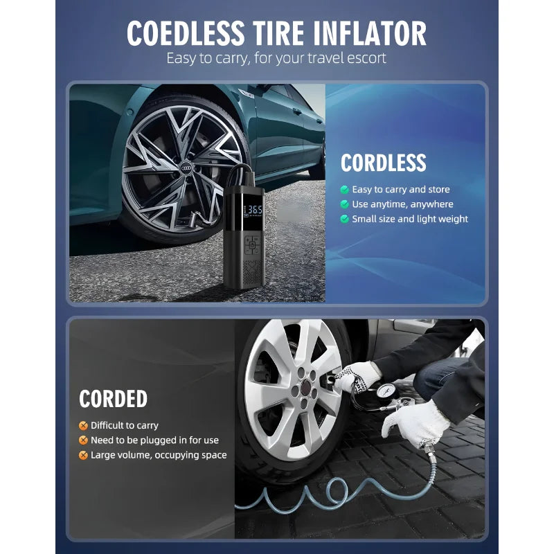 Portable Car Air Compressor 3X Faster 150PSI Cordless Tire Inflator Pump with Digital Gauge for Car Motorcycle Bike Air Pump