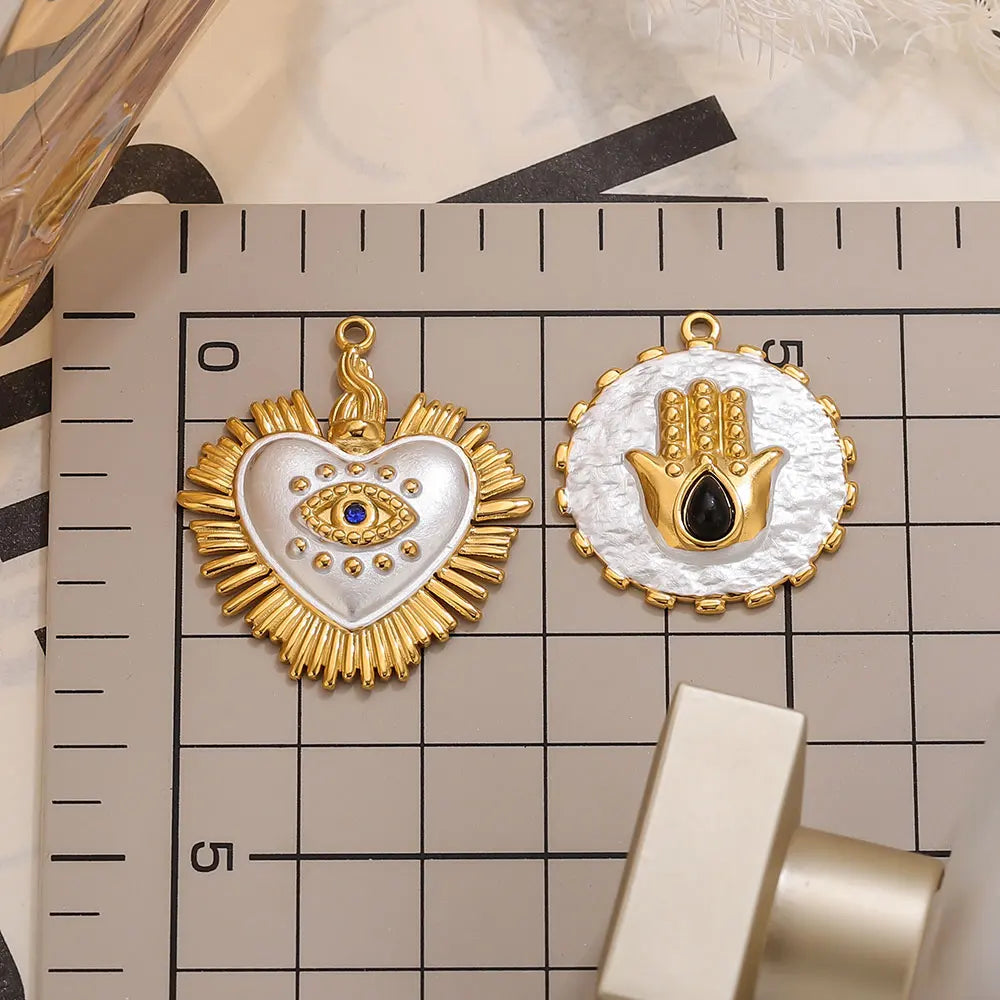 2PCS Gold-Plated Stainless Steel Charms Hand Evil Eye Heart Pendant Accessories For DIYJewelry Earrings Making Supplies Finding