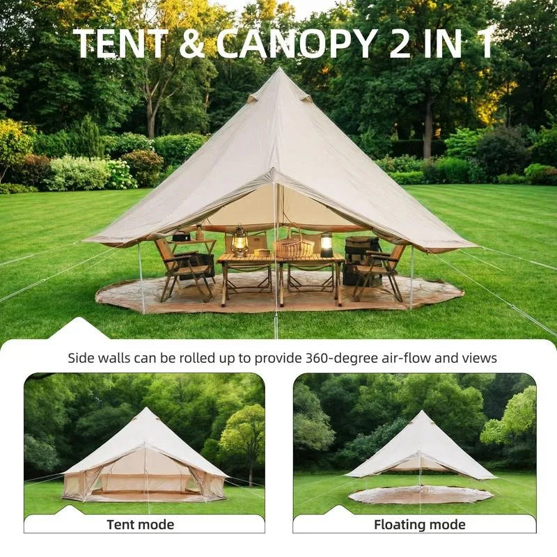 4 Season Bell Tent 16.4FT, Beige Waterproof Glamping Yurt Tent with Stove Jack, Fits 10 People Family Camping Tent for Outdoor Parties & Camping