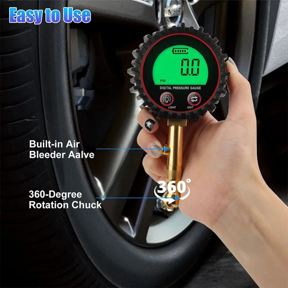 3-255PSI Digital Tire Pressure Gauge Heavy Duty Accurate Clamp Air Pressure Gauge Tyre Air Gauge For Car Truck Motorcycle