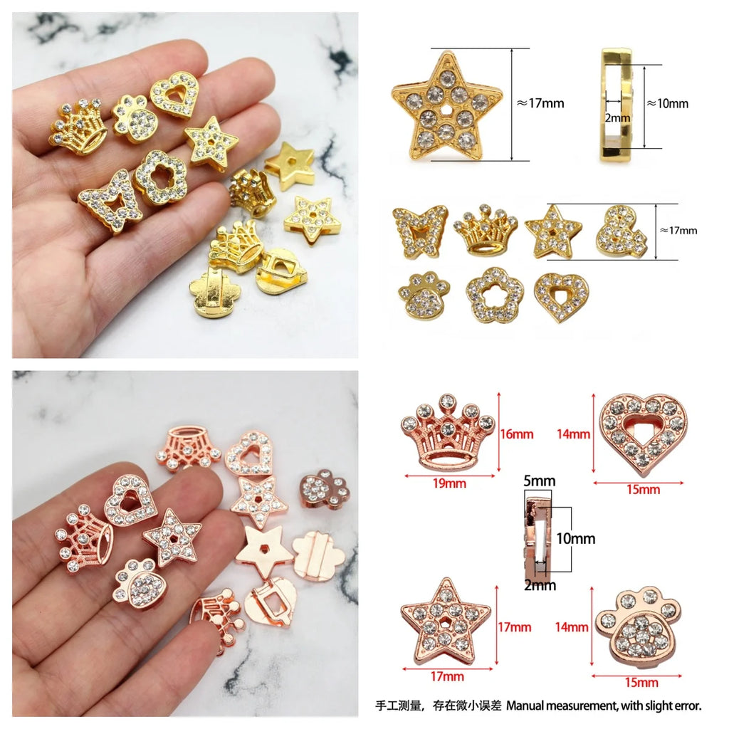 30PC/lot Hole 10MM Heart Star Slide Charm Paw Butterfly Crown DIY Charms for 10mm Bracelet Wristband Jewelry Making
