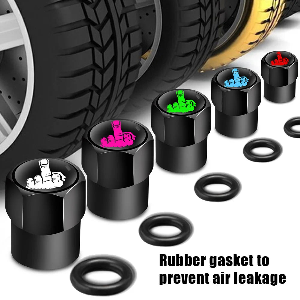 DSYCAR Tire Valve Caps (4 Pcs/Set ) Aluminium Alloy/Copper, Universal Middle Finger Stem Covers for Car, Truck, Motorcycle, Bike