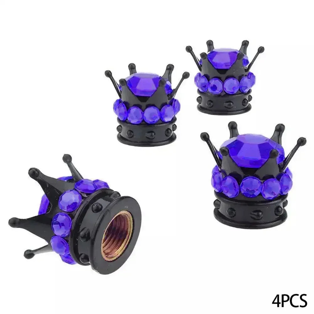 4PCS Car Motorcycle Bicycle Air Cover Car Wheel Tire Valve Caps Cover Crown Shape Bling Diamond Tyre Stem Dust Valve Caps Truck
