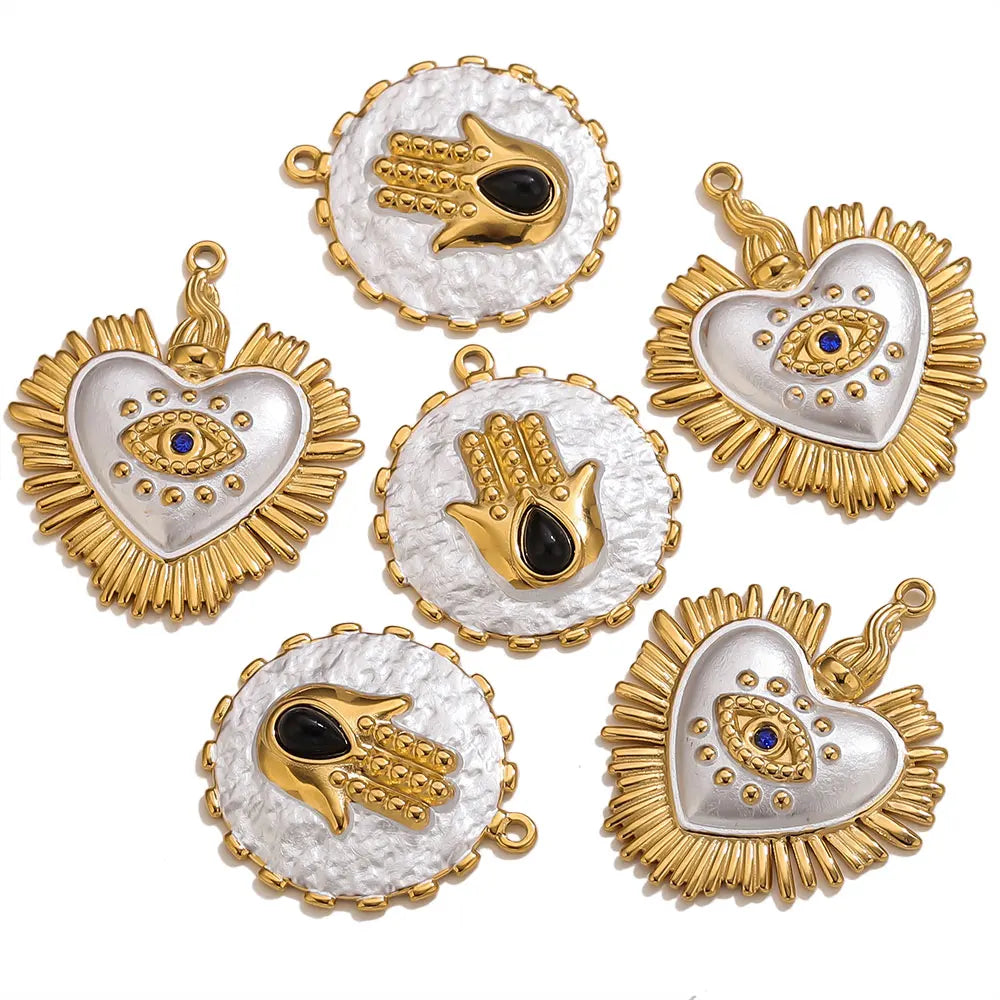 2PCS Gold-Plated Stainless Steel Charms Hand Evil Eye Heart Pendant Accessories For DIYJewelry Earrings Making Supplies Finding