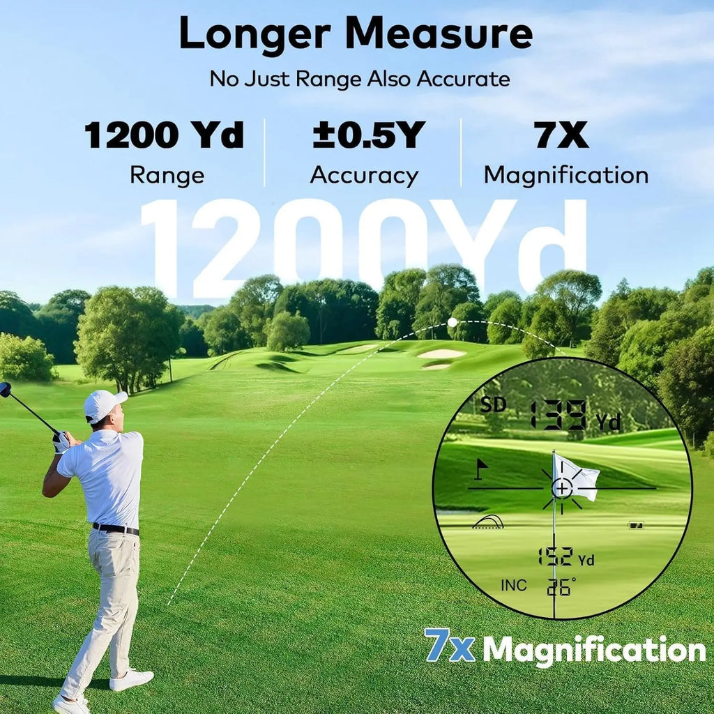 KOKVP Golf Rangefinder 7X 905nm 1200 Yard Multifunctional Rangefinder Monocular Telescope with Slope Compensation Flag Lock Vibration USB Rechargeable for Golfer and Outdoor Measuring