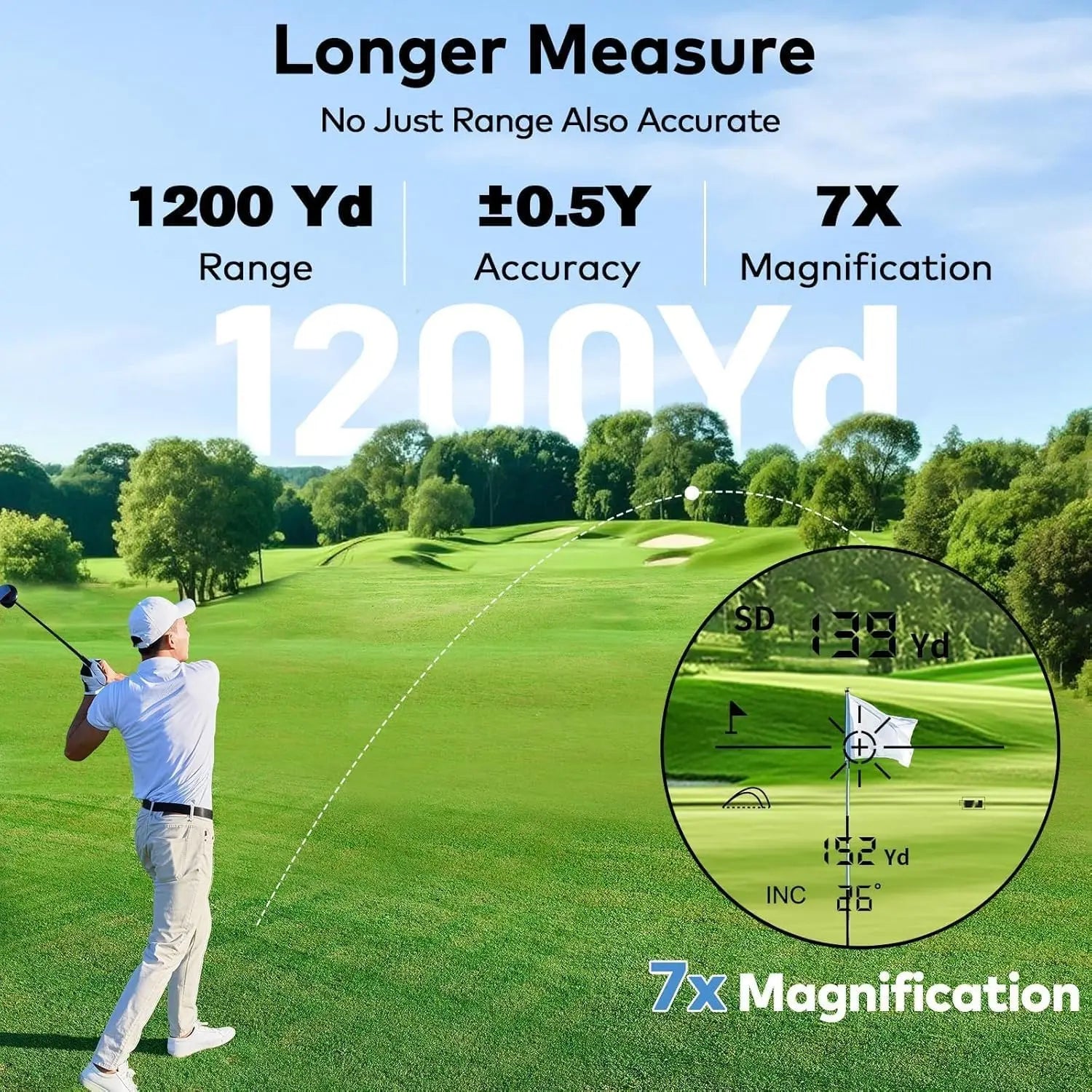 KOKVP Golf Rangefinder 7X 905nm 1200 Yard Multifunctional Rangefinder Monocular Telescope with Slope Compensation Flag Lock Vibration USB Rechargeable for Golfer and Outdoor Measuring