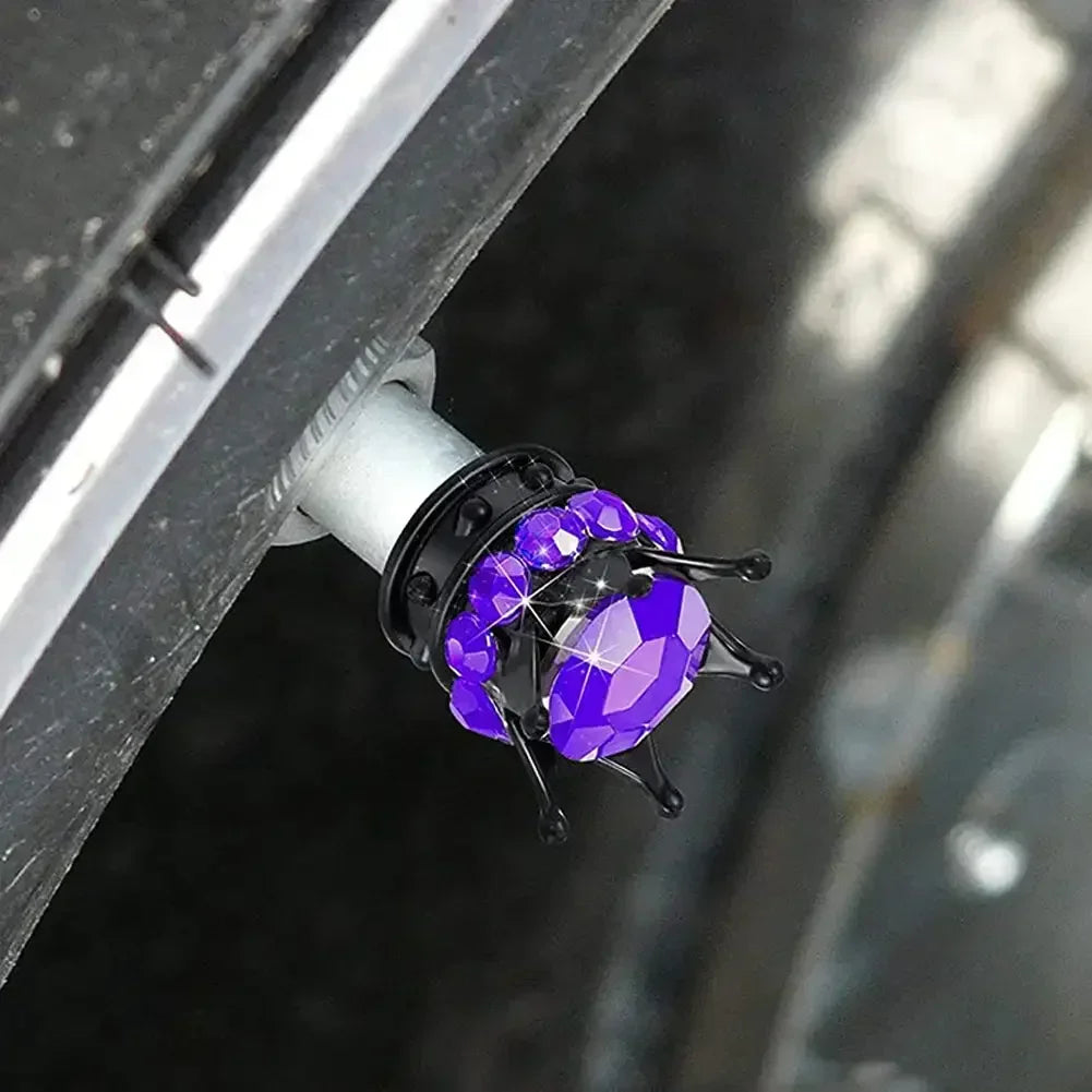 4PCS Car Motorcycle Bicycle Air Cover Car Wheel Tire Valve Caps Cover Crown Shape Bling Diamond Tyre Stem Dust Valve Caps Truck