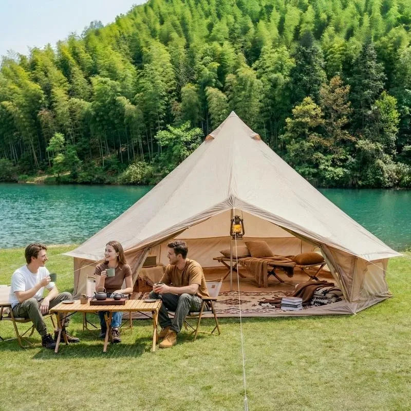 4 Season Bell Tent 16.4FT, Beige Waterproof Glamping Yurt Tent with Stove Jack, Fits 10 People Family Camping Tent for Outdoor Parties & Camping