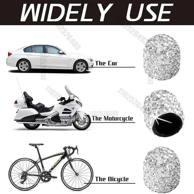 4/2pcs Diamond Crystal Motorcycle Car Tire Valve Caps Shining Dust-proof Wheel Valve Cover Vehicle Bling Valve Cap Styling Toos