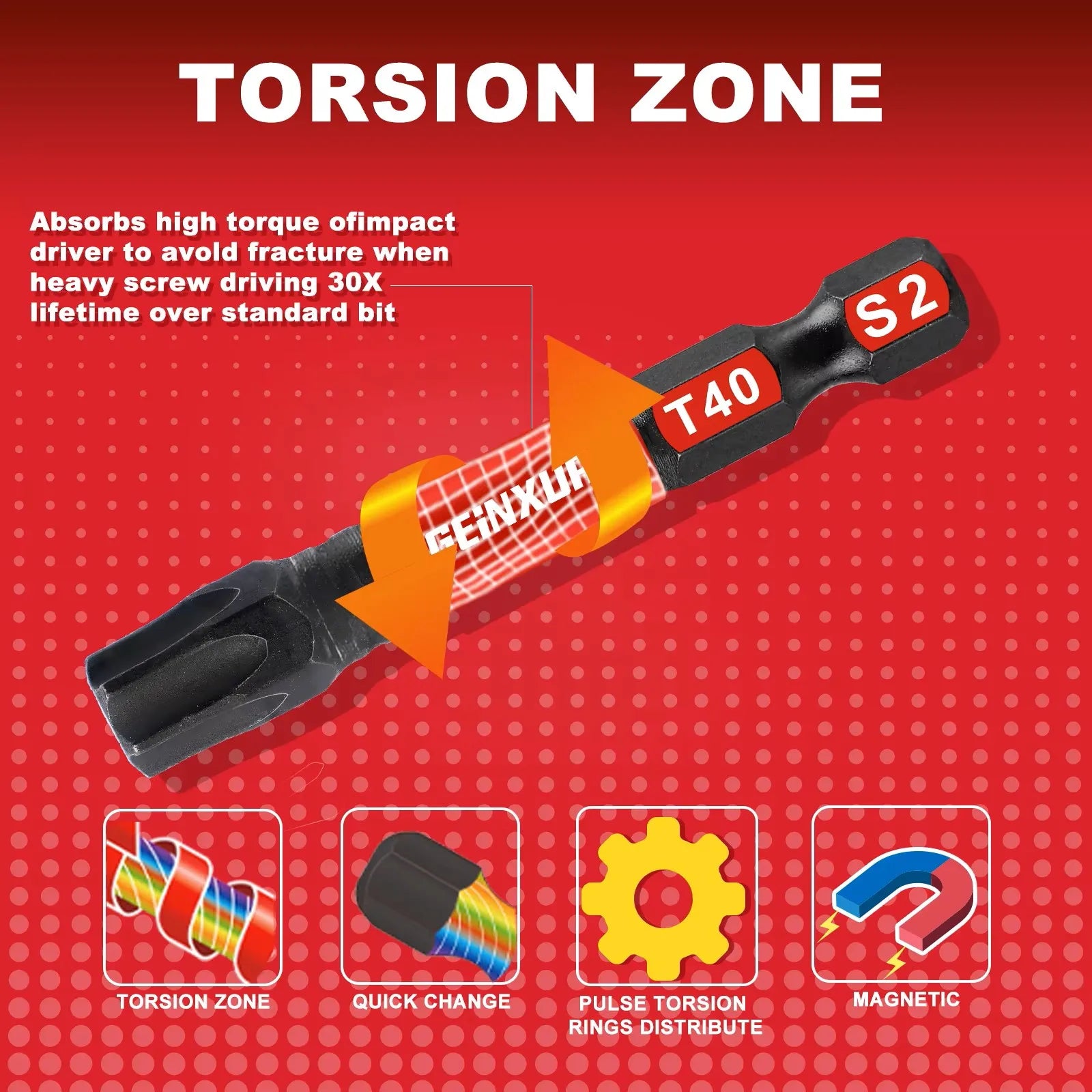 Geinxurn 2In S2 Magnetic T40 Torx Bits Set, Motorcycle Repair Tools & Suitable for Motorcycle Maintenance