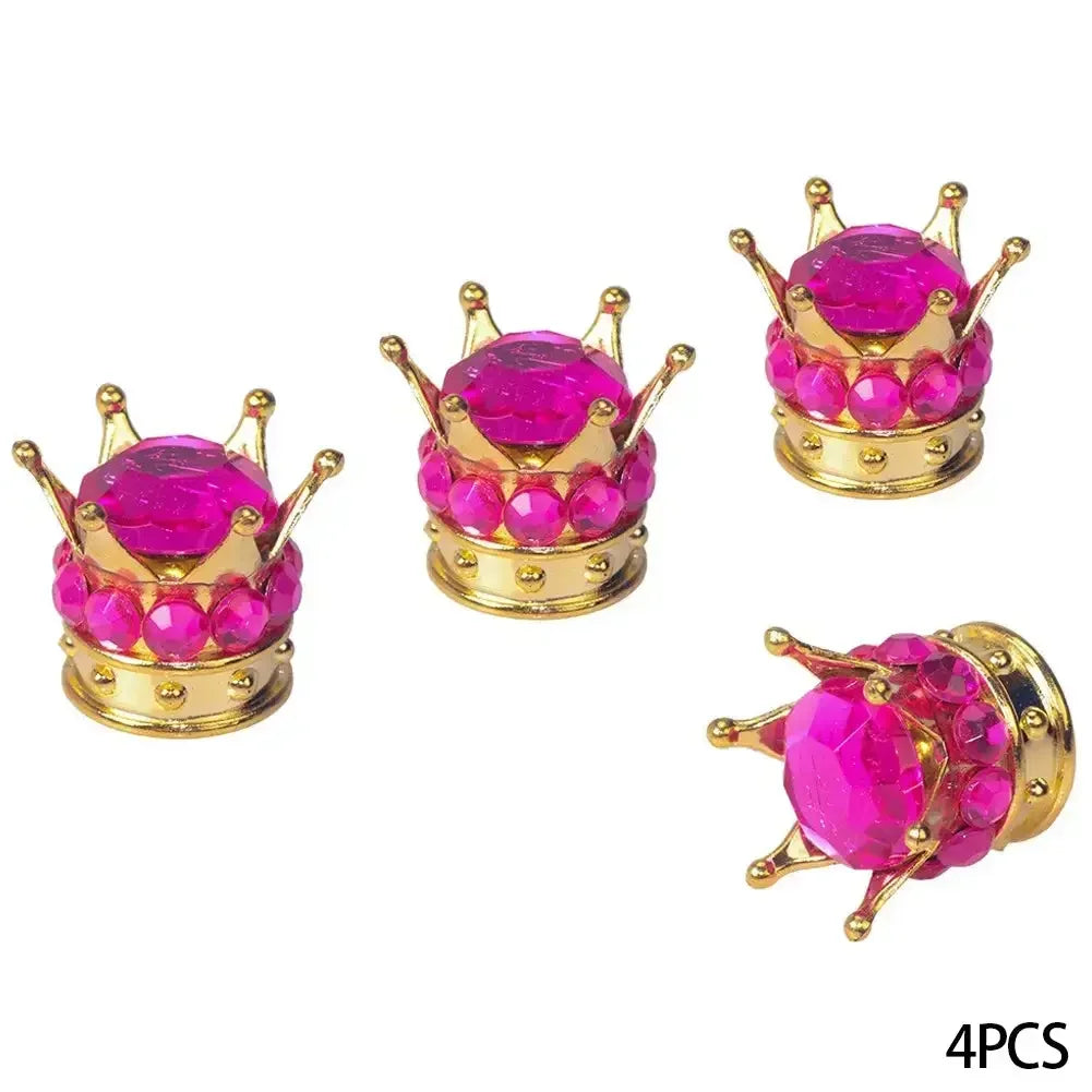 4PCS Car Motorcycle Bicycle Air Cover Car Wheel Tire Valve Caps Cover Crown Shape Bling Diamond Tyre Stem Dust Valve Caps Truck