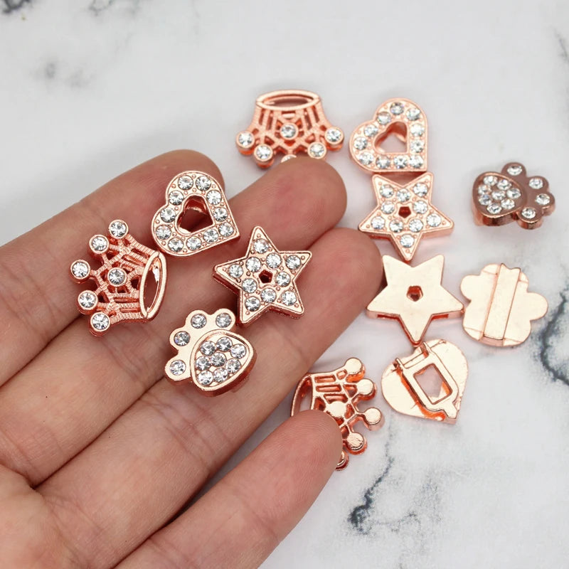 30PC/lot Hole 10MM Heart Star Slide Charm Paw Butterfly Crown DIY Charms for 10mm Bracelet Wristband Jewelry Making