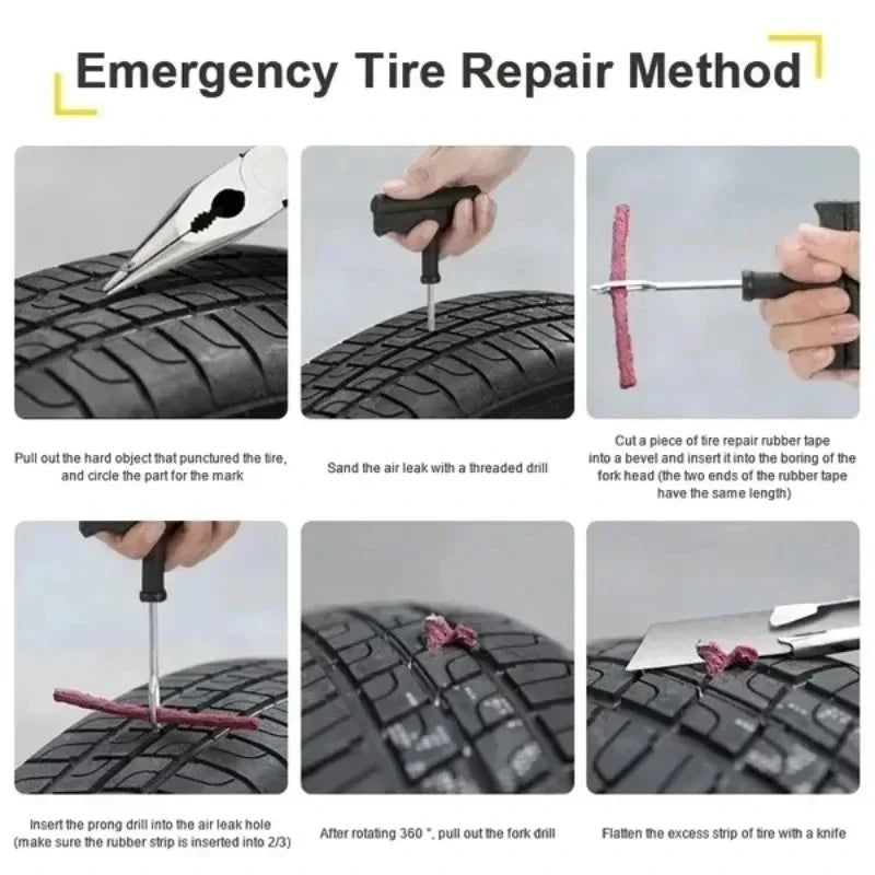 Roadside Emergency Tubeless Tire Puncture Repair Kit Rubber Plugs Insertion Tools for Auto Motorcycle Truck SUV ATV