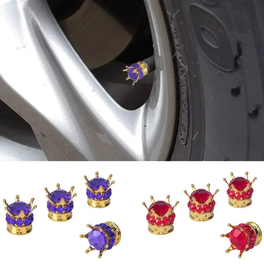 4PCS Car Motorcycle Bicycle Air Cover Car Wheel Tire Valve Caps Cover Crown Shape Bling Diamond Tyre Stem Dust Valve Caps Truck