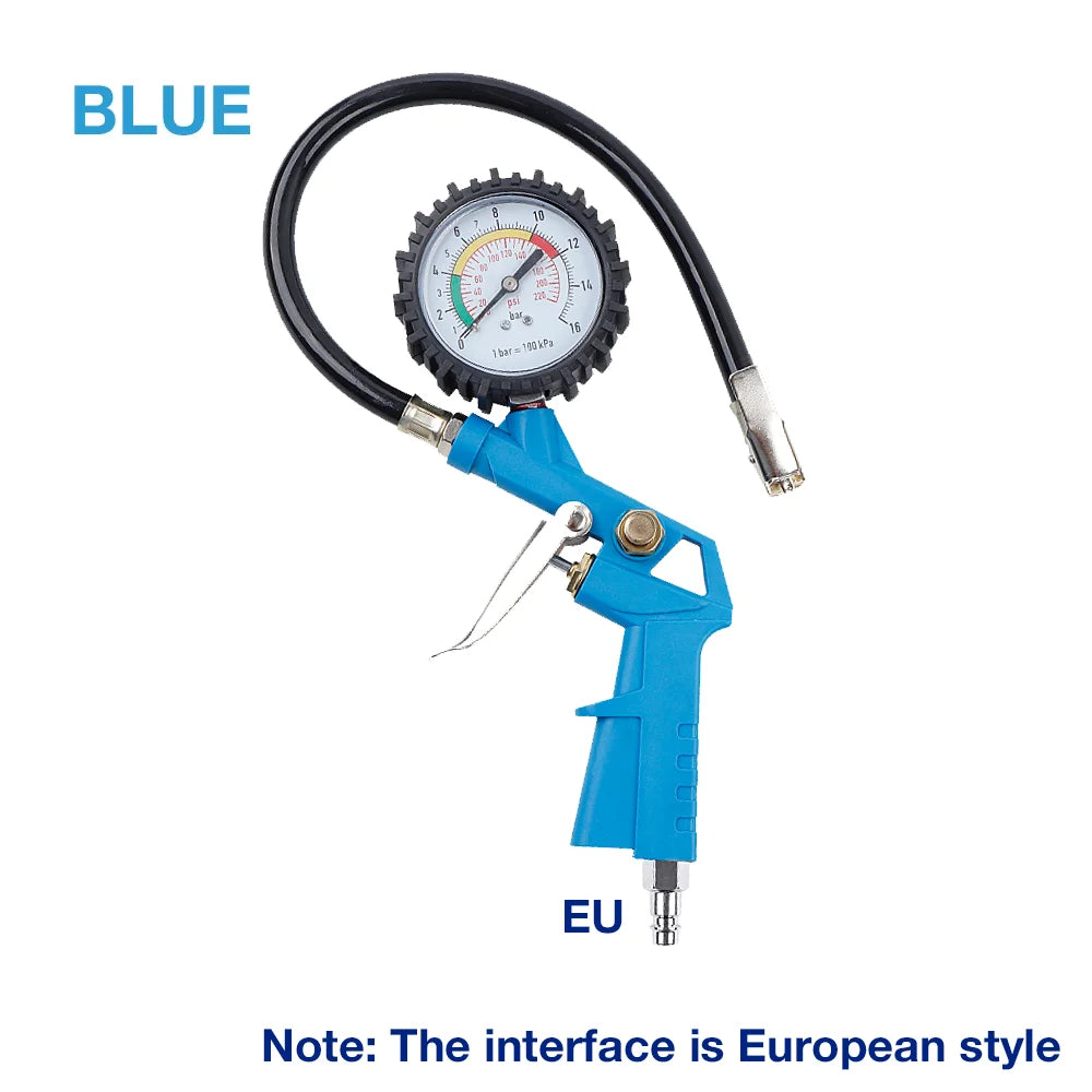 Tire Pressure Gauge, 0-220PSI/0-16Bar Dual Scale, with Rubber Hose, Auto Repair Tool, JP Interface, for Cars/Motorcycles/Trucks