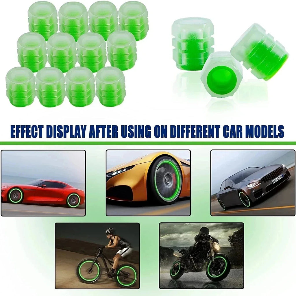 Motorcycle, bicycle wheel hub, valve cap, car luminous tire, valve cap, fluorescent green blue luminous