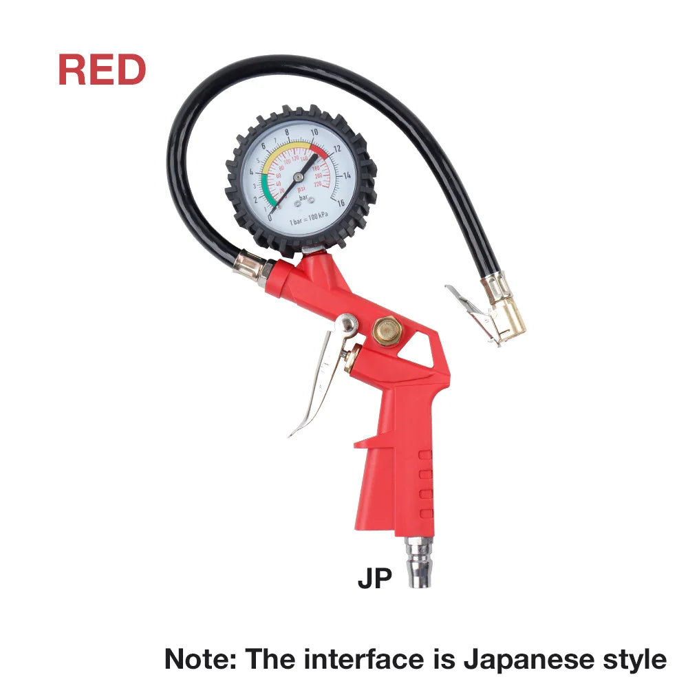 Tire Pressure Gauge, 0-220PSI/0-16Bar Dual Scale, with Rubber Hose, Auto Repair Tool, JP Interface, for Cars/Motorcycles/Trucks