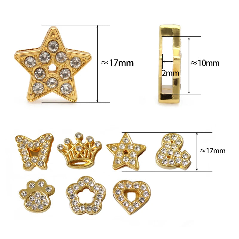 30PC/lot Hole 10MM Heart Star Slide Charm Paw Butterfly Crown DIY Charms for 10mm Bracelet Wristband Jewelry Making
