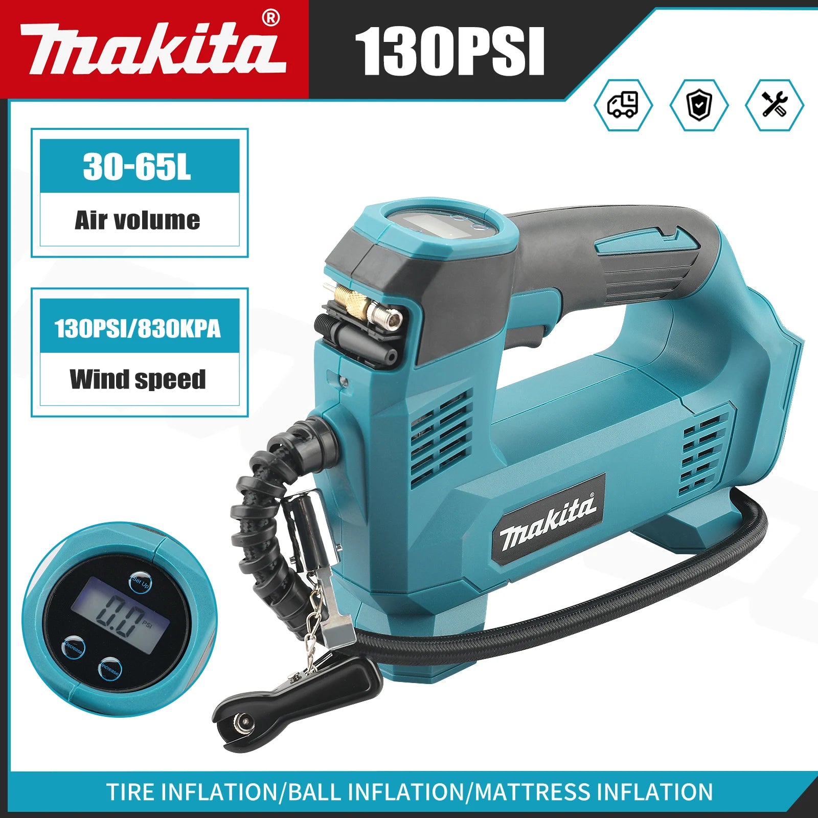 Makita DYS59 18V Battery Portable Air pump Lithium-Ion Cordless Inflator For Car Tyre Inflator Electric Motorcycle Pump