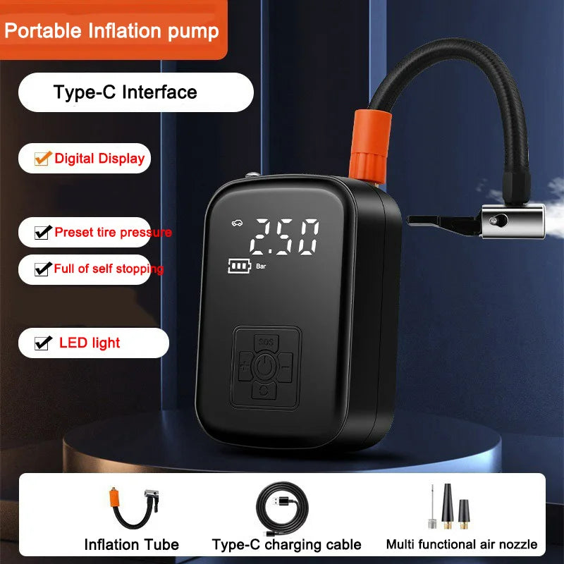 Portable Electric Tire Inflator Pump Wireless Car Air Compressor 150PSI Mini Car Air Pump For Car Motorcycle Bicycle Tire