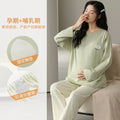 Pure Cotton Maternity Pajama Set Bra Free Nursing Pjs Women Breastfeeding Pregnancy Postpartum Clothes Long Sleeve Top & Pant