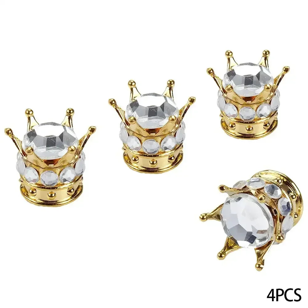 4PCS Car Motorcycle Bicycle Air Cover Car Wheel Tire Valve Caps Cover Crown Shape Bling Diamond Tyre Stem Dust Valve Caps Truck