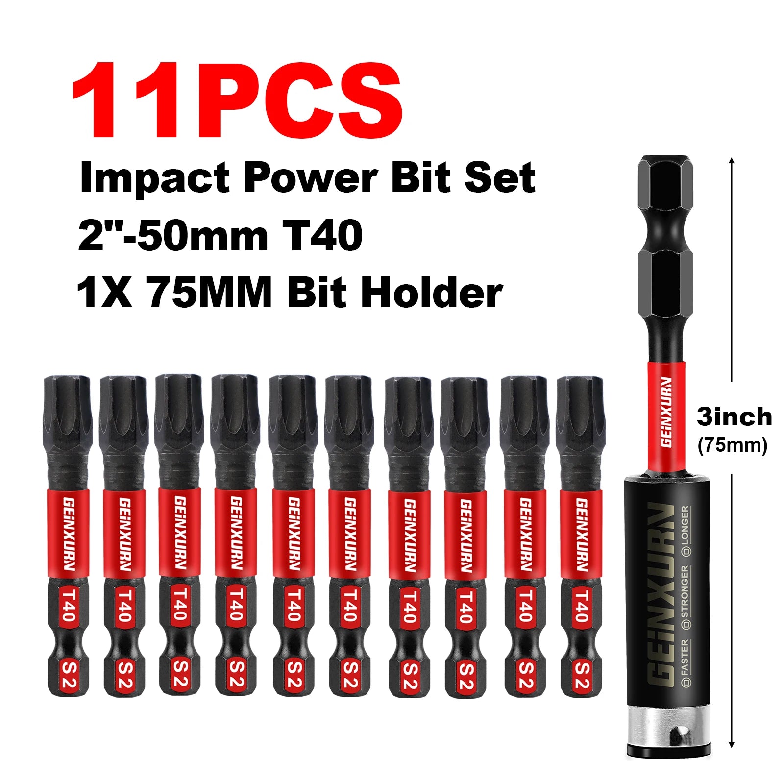 Geinxurn 2In S2 Magnetic T40 Torx Bits Set, Motorcycle Repair Tools & Suitable for Motorcycle Maintenance