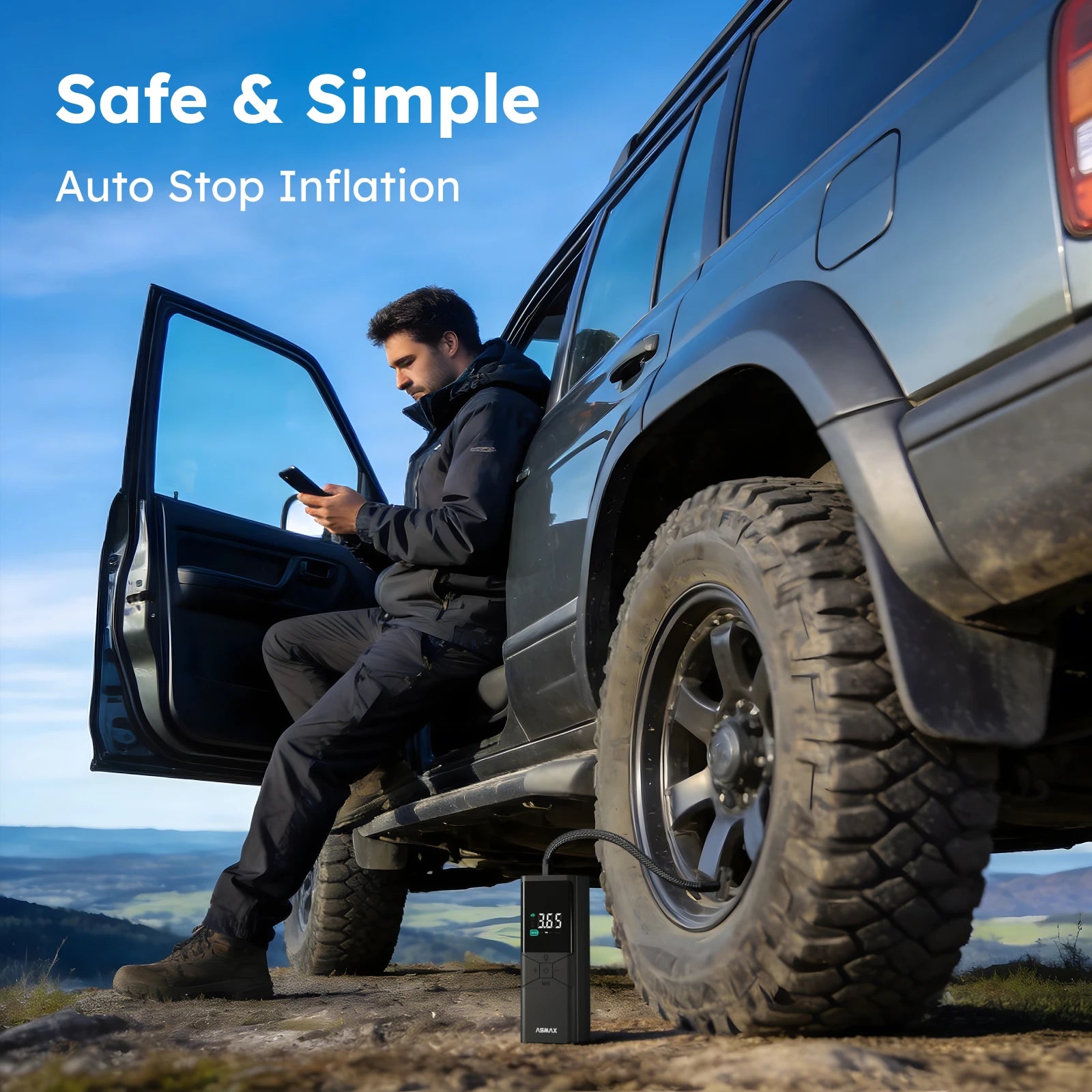 ASMAX T40 150PSI Tire Inflator Pump 6000mAh Rechargeable Portable Air Compressor LED Display Instant Pressure Reading