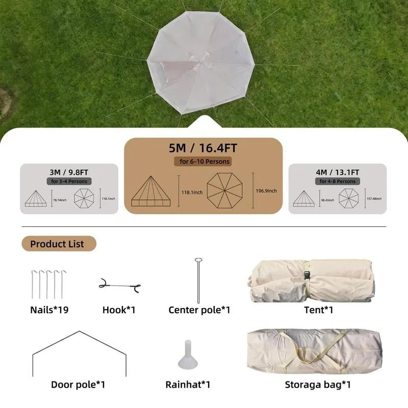4 Season Bell Tent 16.4FT, Beige Waterproof Glamping Yurt Tent with Stove Jack, Fits 10 People Family Camping Tent for Outdoor Parties & Camping