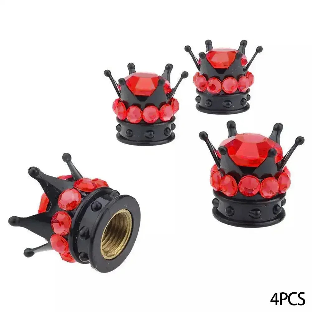 4PCS Car Motorcycle Bicycle Air Cover Car Wheel Tire Valve Caps Cover Crown Shape Bling Diamond Tyre Stem Dust Valve Caps Truck