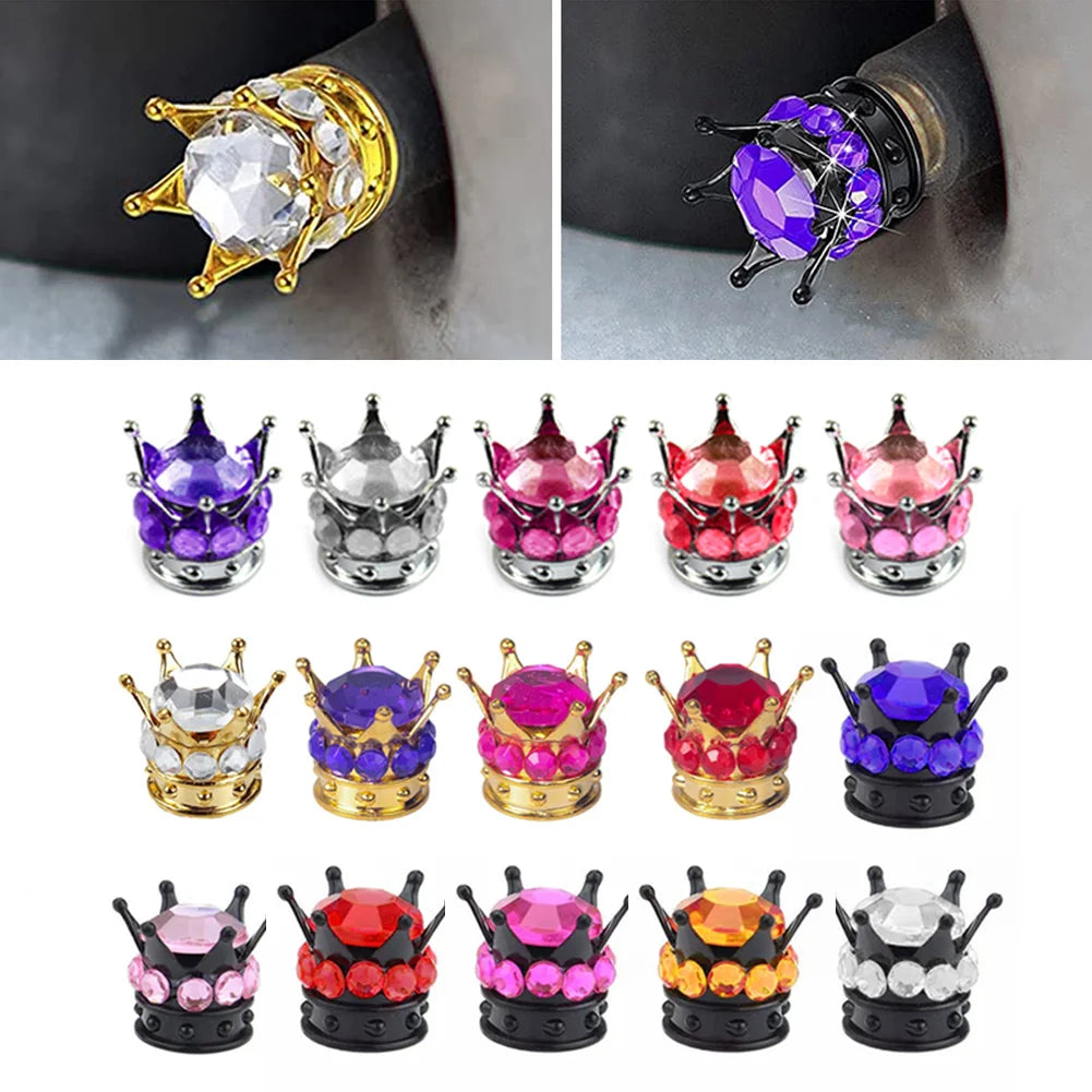 4PCS Car Motorcycle Bicycle Air Cover Car Wheel Tire Valve Caps Cover Crown Shape Bling Diamond Tyre Stem Dust Valve Caps Truck