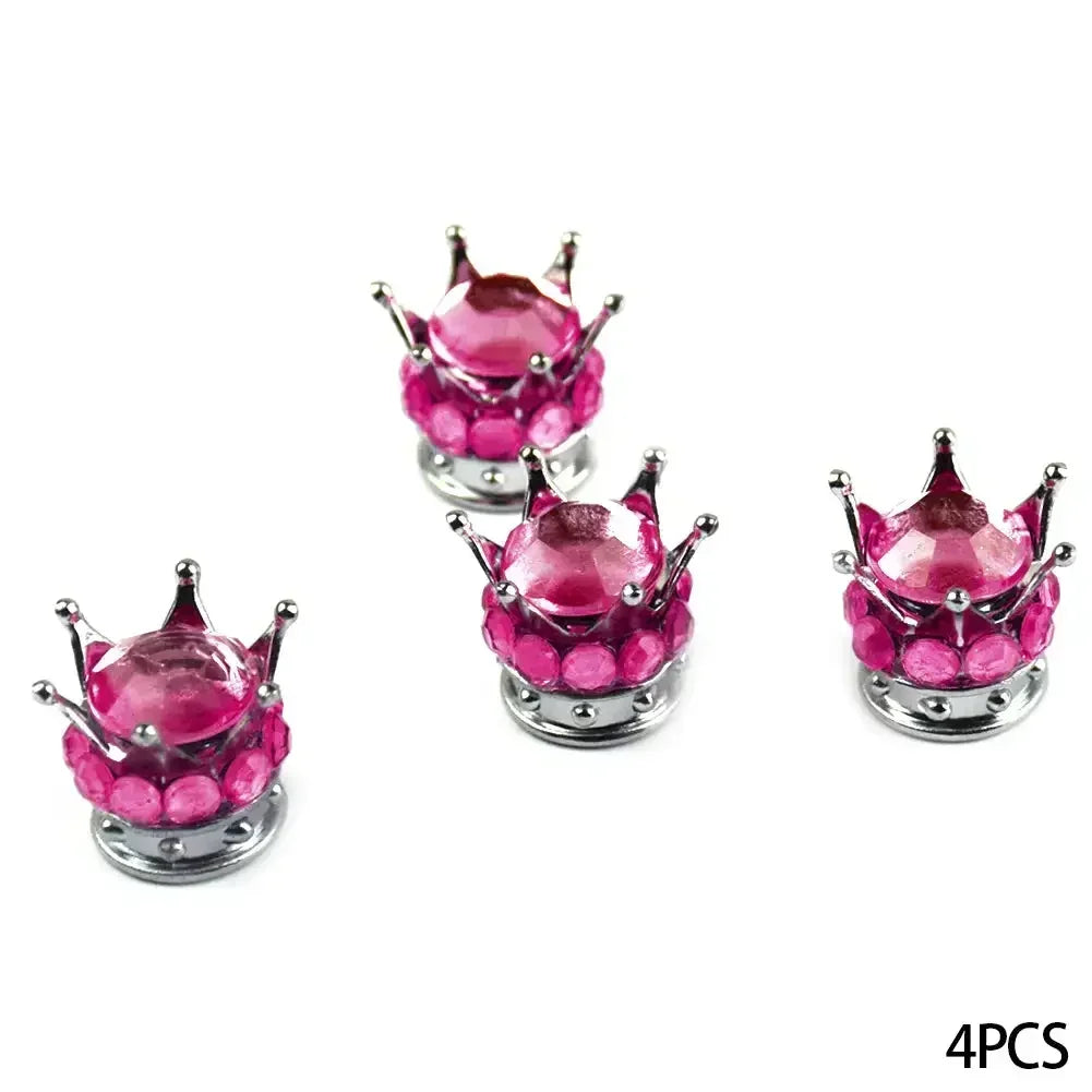 4PCS Car Motorcycle Bicycle Air Cover Car Wheel Tire Valve Caps Cover Crown Shape Bling Diamond Tyre Stem Dust Valve Caps Truck