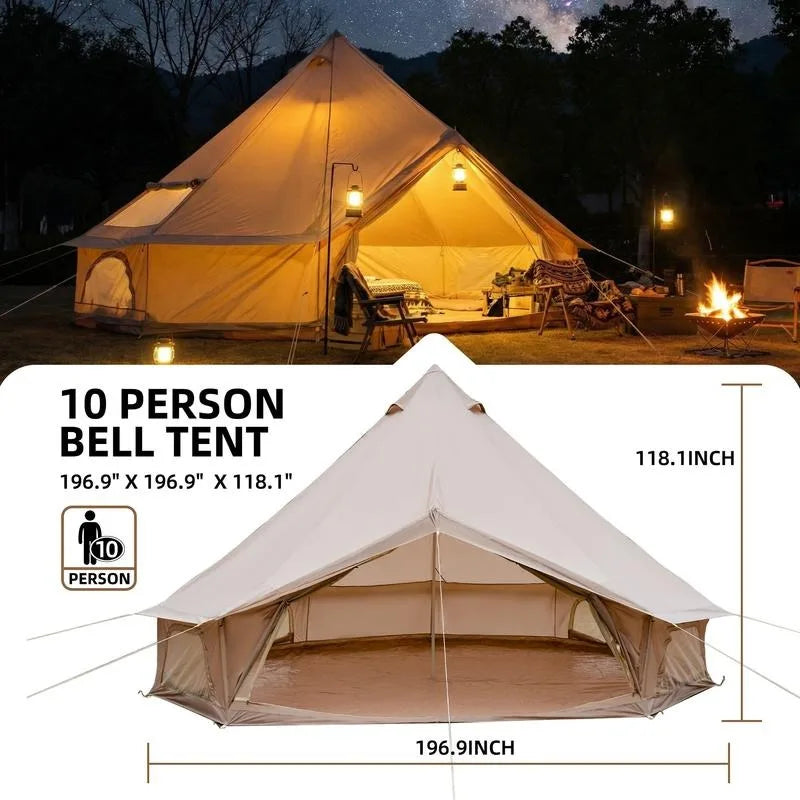 4 Season Bell Tent 16.4FT, Beige Waterproof Glamping Yurt Tent with Stove Jack, Fits 10 People Family Camping Tent for Outdoor Parties & Camping