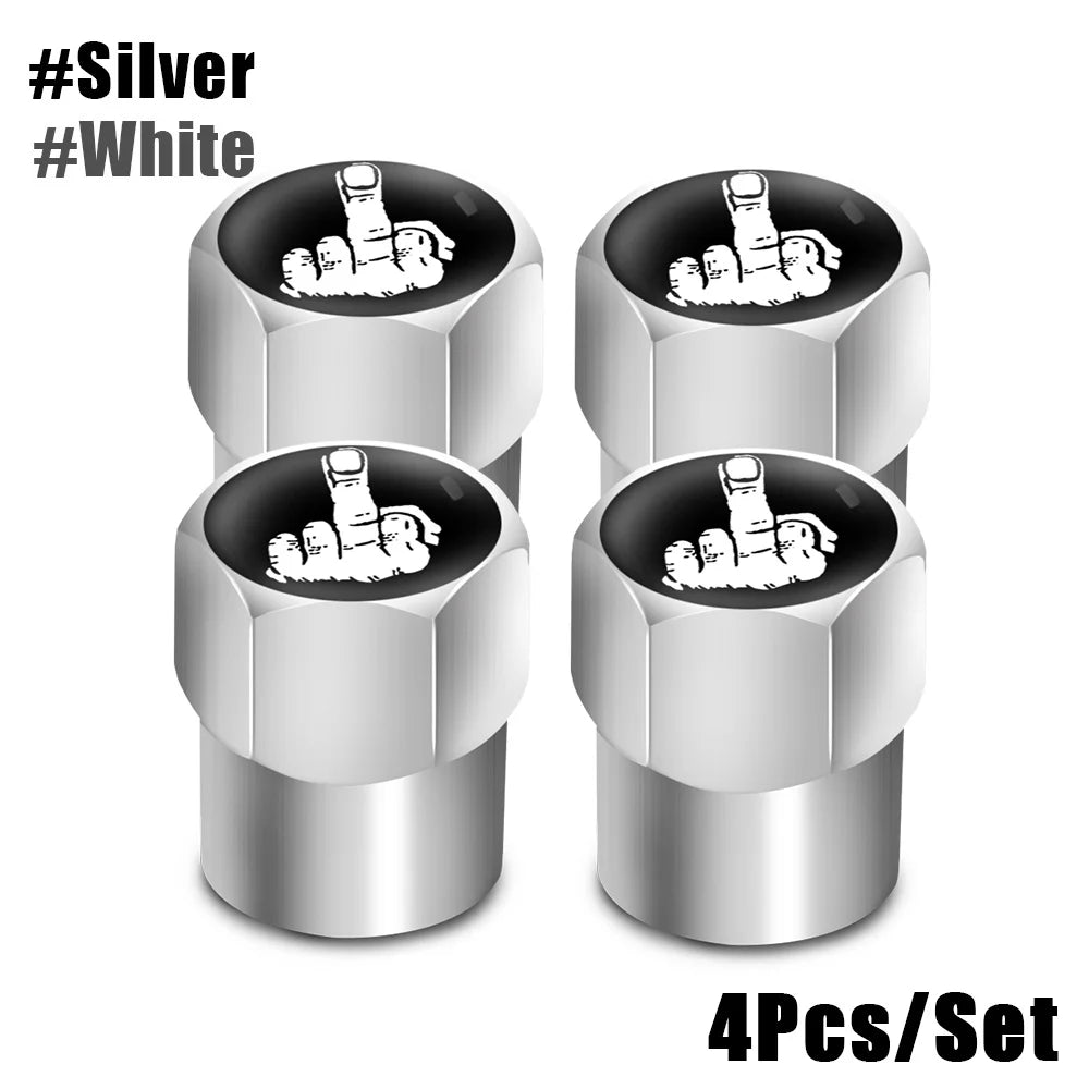 DSYCAR Tire Valve Caps (4 Pcs/Set ) Aluminium Alloy/Copper, Universal Middle Finger Stem Covers for Car, Truck, Motorcycle, Bike