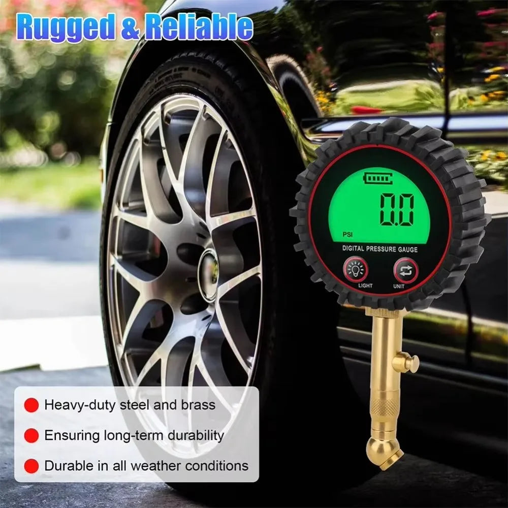 3-255PSI Digital Tire Pressure Gauge Heavy Duty Accurate Clamp Air Pressure Gauge Tyre Air Gauge For Car Truck Motorcycle