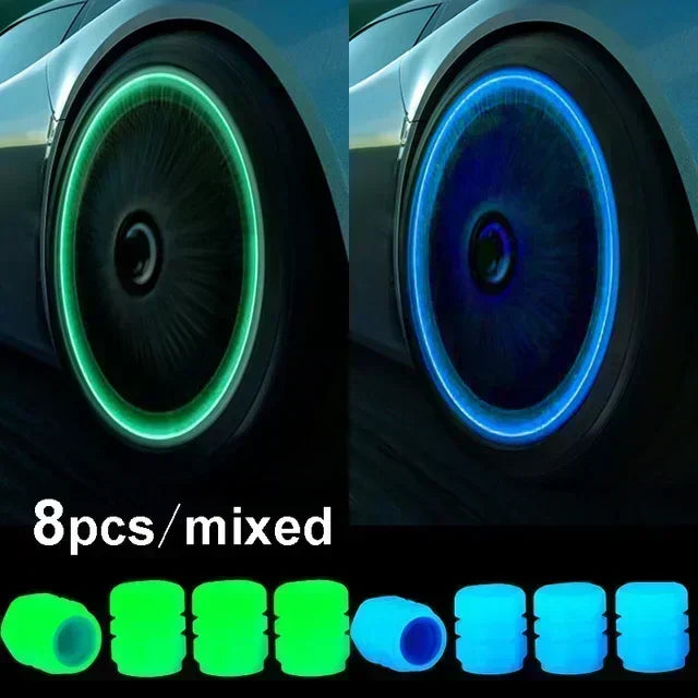 Motorcycle, bicycle wheel hub, valve cap, car luminous tire, valve cap, fluorescent green blue luminous