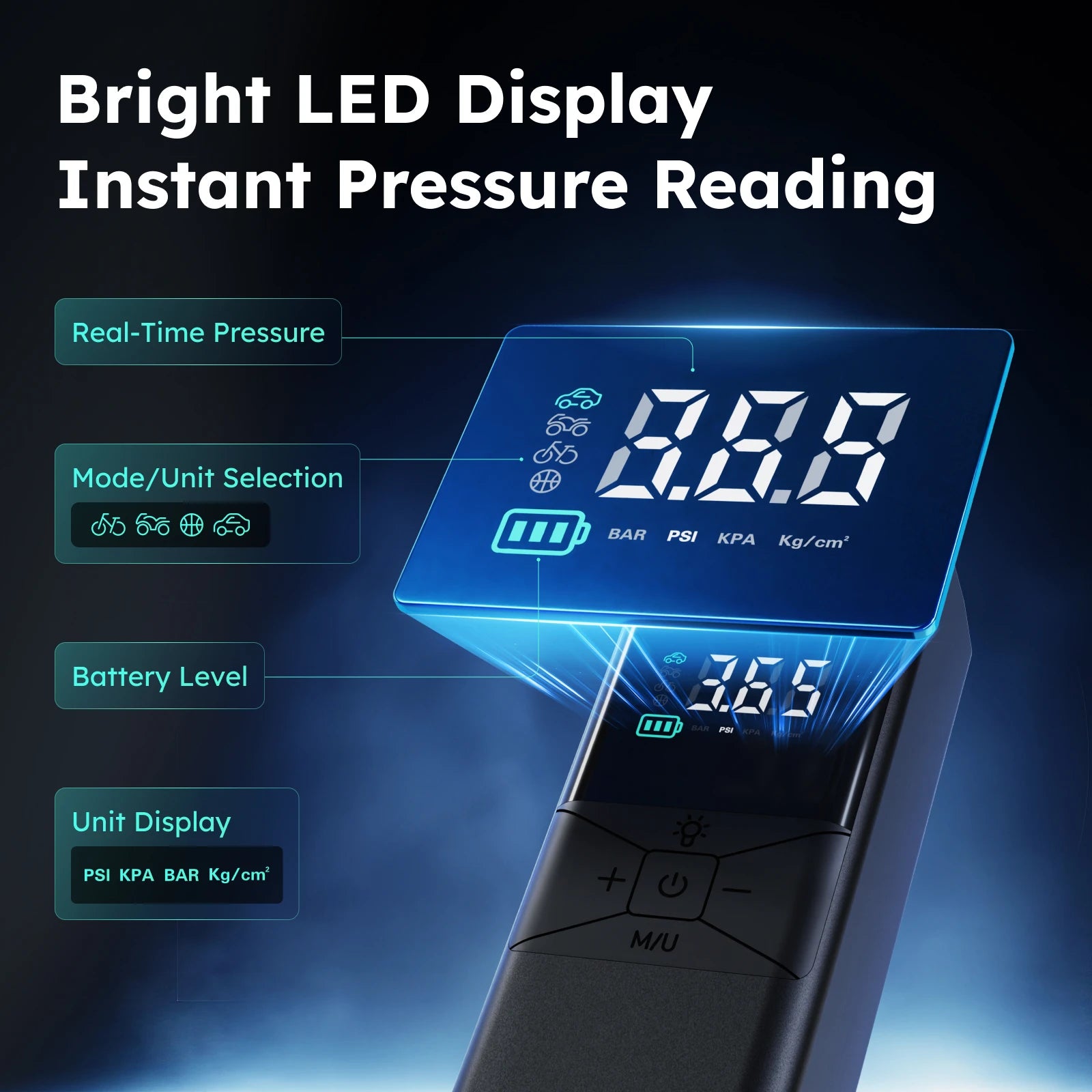 ASMAX T40 150PSI Tire Inflator Pump 6000mAh Rechargeable Portable Air Compressor LED Display Instant Pressure Reading