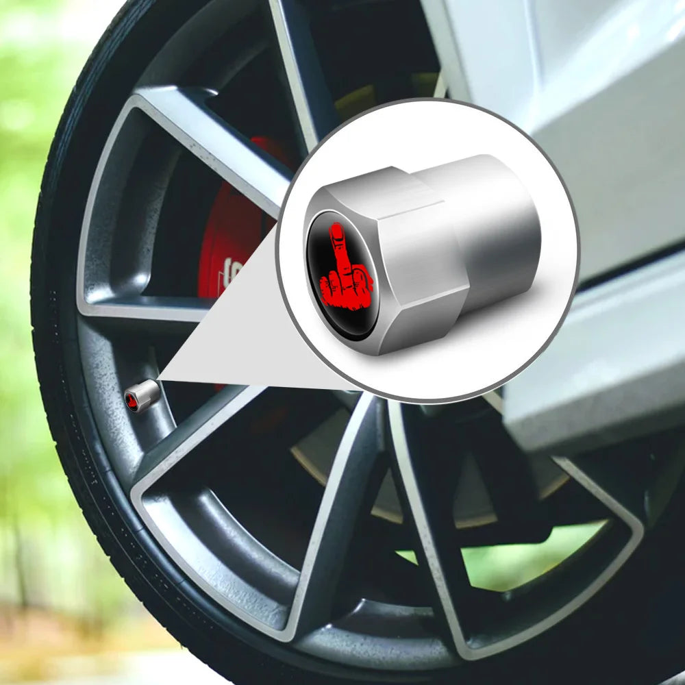DSYCAR Tire Valve Caps (4 Pcs/Set ) Aluminium Alloy/Copper, Universal Middle Finger Stem Covers for Car, Truck, Motorcycle, Bike