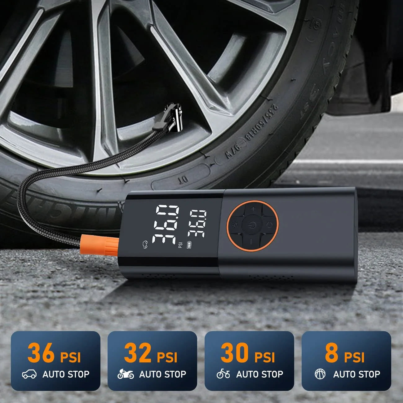 Tire Inflator Portable Air Compressor, Air Pump for Car Tires with LED Lights&Pressure Gauge for Auto, Motorcycles, Bikes, Balls