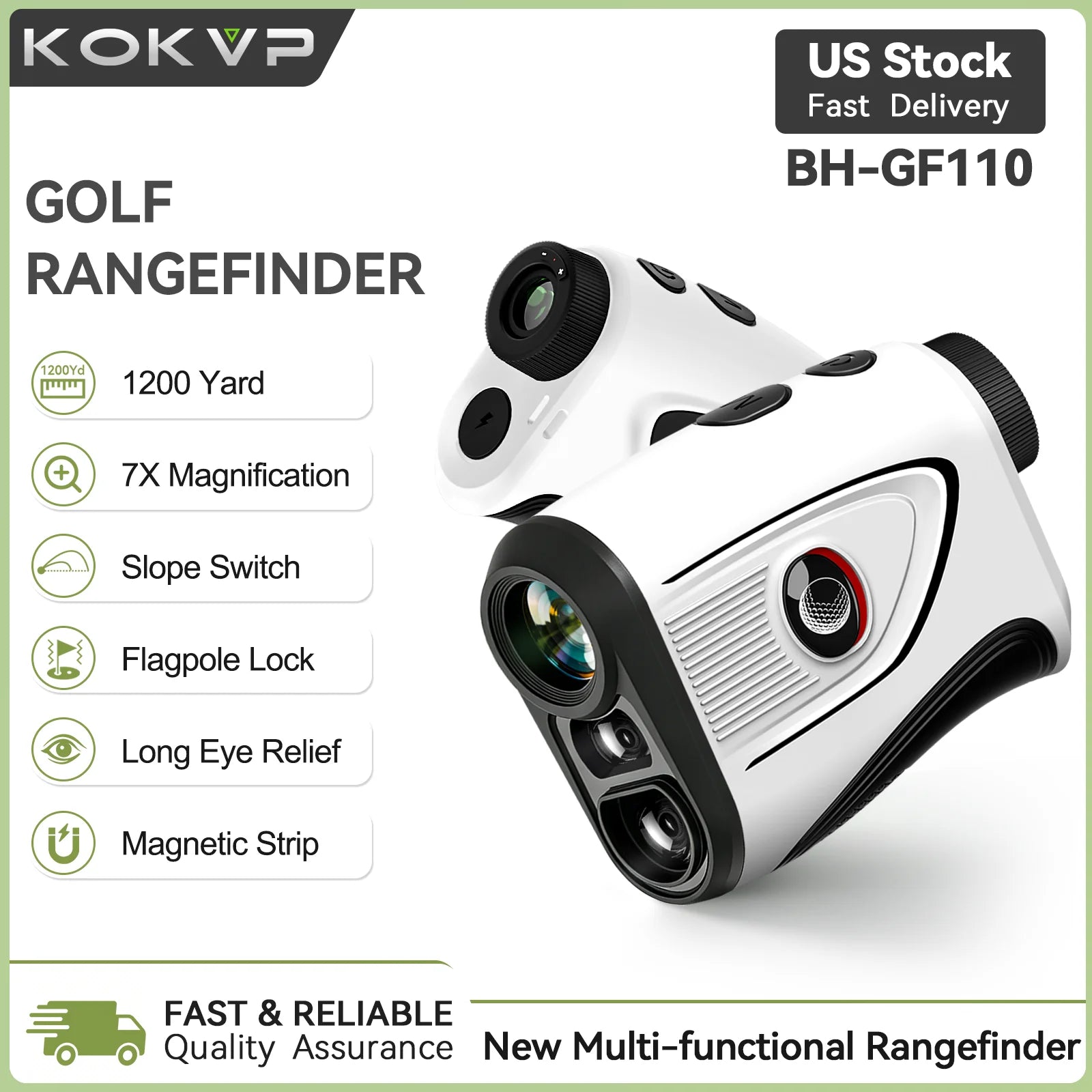 KOKVP Golf Rangefinder 7X 905nm 1200 Yard Multifunctional Rangefinder Monocular Telescope with Slope Compensation Flag Lock Vibration USB Rechargeable for Golfer and Outdoor Measuring