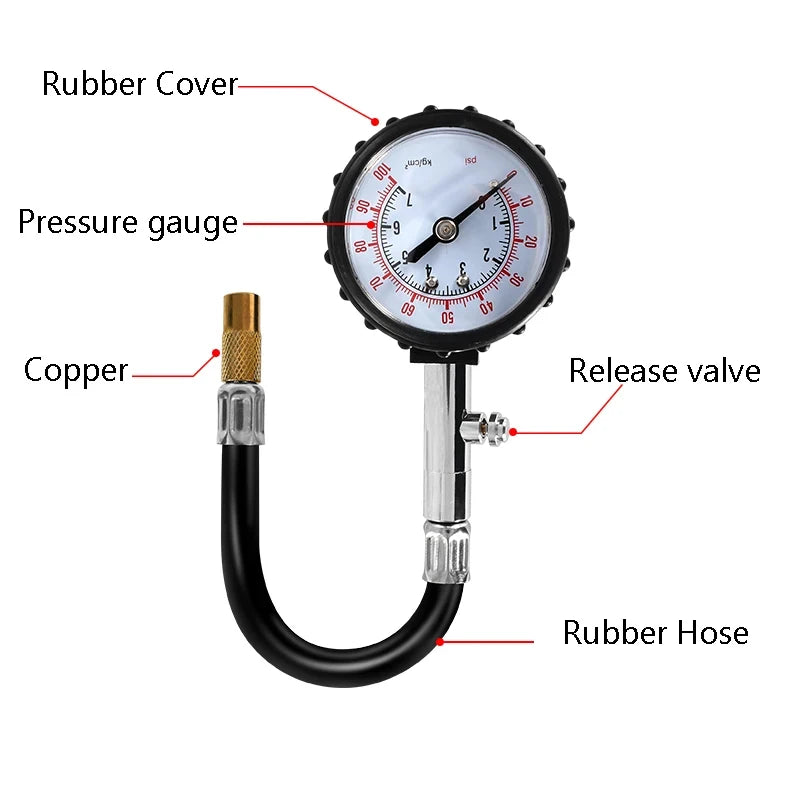 Universal Tire Pressure Monitor, 0-100PSI High Precision Long Tube Tyre Gauge for Car and Motorcycle