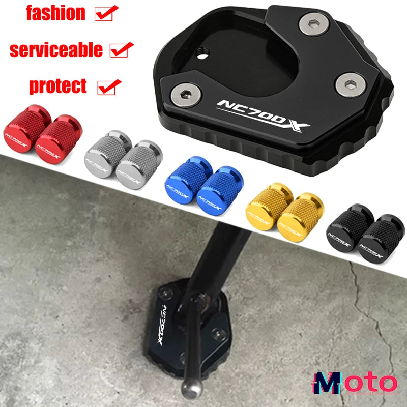 Kickstand Side Stand Foot Extension Pad & Tire Valve Cap New Fit For HONDA NC700X NC700 X  NC 700 X Motorcycle CNC Accessories