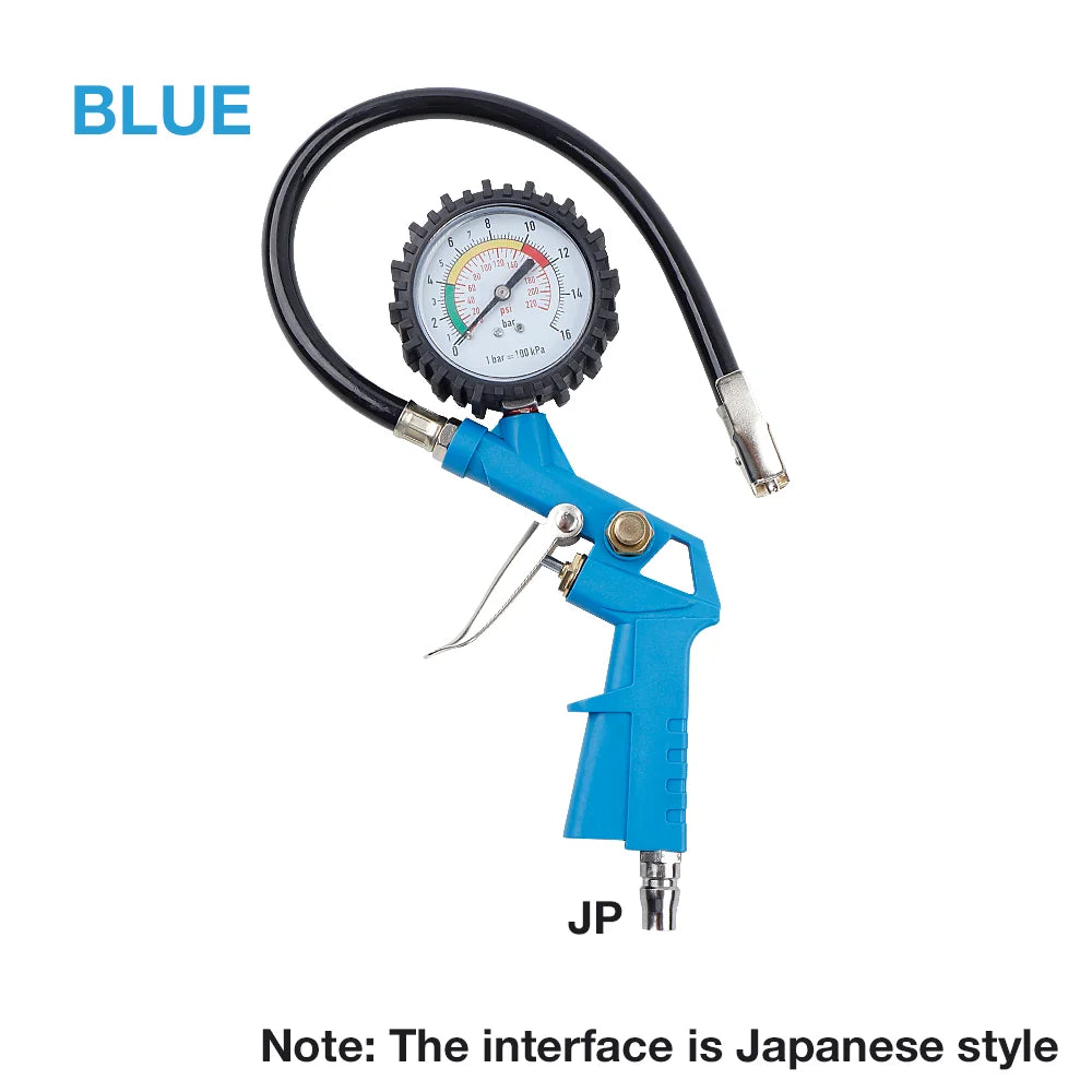 Tire Pressure Gauge, 0-220PSI/0-16Bar Dual Scale, with Rubber Hose, Auto Repair Tool, JP Interface, for Cars/Motorcycles/Trucks