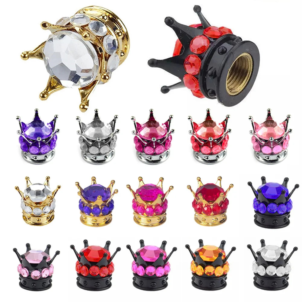 4PCS Car Motorcycle Bicycle Air Cover Car Wheel Tire Valve Caps Cover Crown Shape Bling Diamond Tyre Stem Dust Valve Caps Truck